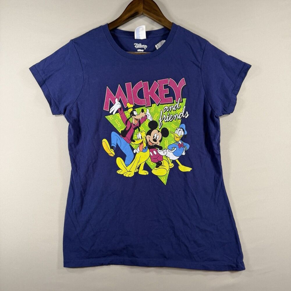 Disney Mickey Mouse & Friends T Shirt Women Size M Mickey Goofy Navy Graphic Tee